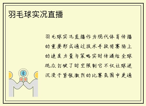 羽毛球实况直播